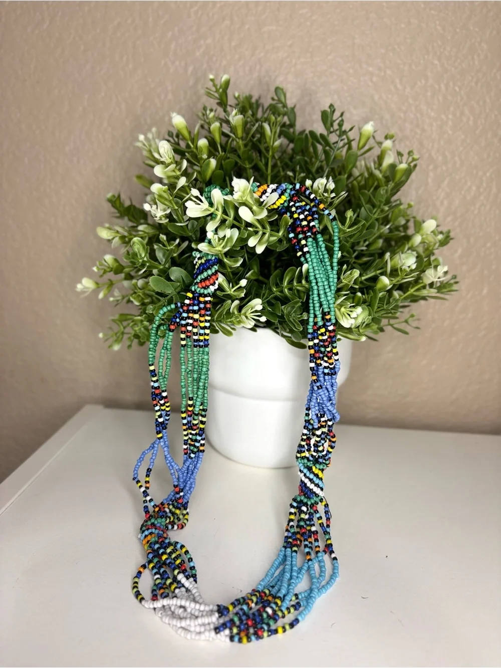Colorful Multi-Strand Seed Bead Statement Necklace Boho Layered Festival